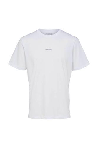 Selected ανδρικό T-shirt μονόχρωμο με logo print Regular Fit - 16090740 Λευκό